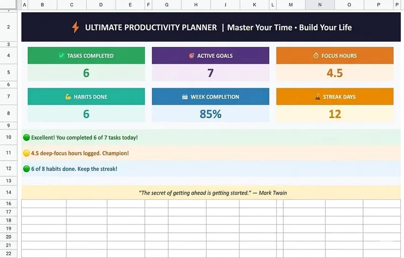 SMART TEMPLATE — Ultimate Productivity Planner v2.0 · screenshot 2 of 6