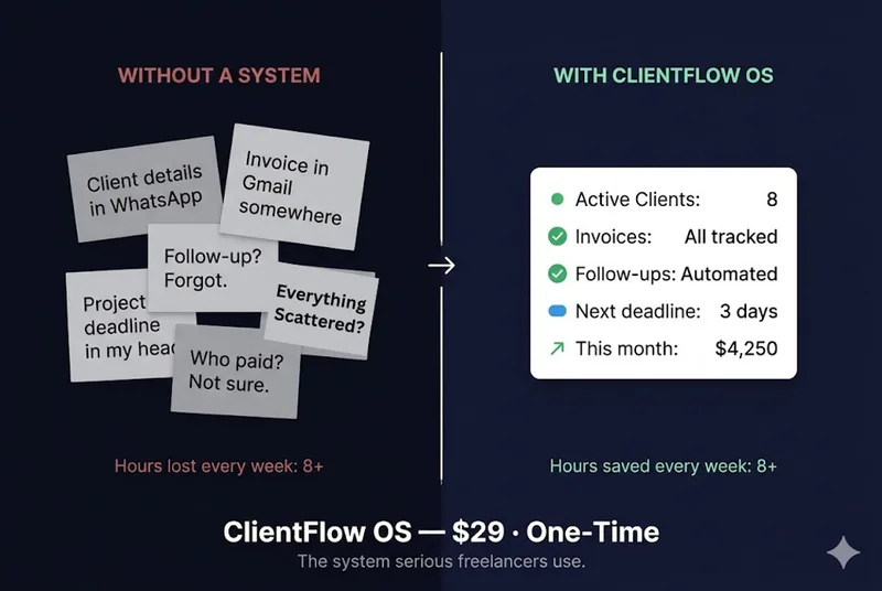SoloStack — Built for Freelancers — ClientFlow OS — Close Your First Client in 7 Days · screenshot 2 of 4