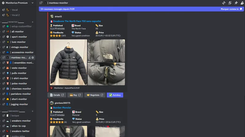 Monitorius │Bot Vinted 0 délai — Monitorius Premium Bot Vinted · screenshot 1 of 2