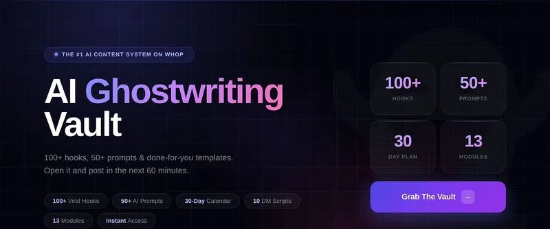 GhostVault — AI Ghostwriting Vault: Hooks, Templates & Prompts · screenshot 1 of 1
