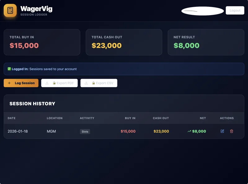 WagerVig — WagerVig Export Access · screenshot 2 of 2