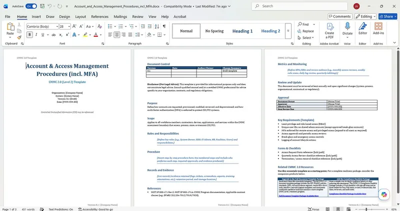 Contra Average — CMMC 2.0 Essentials Template Package · screenshot 2 of 5