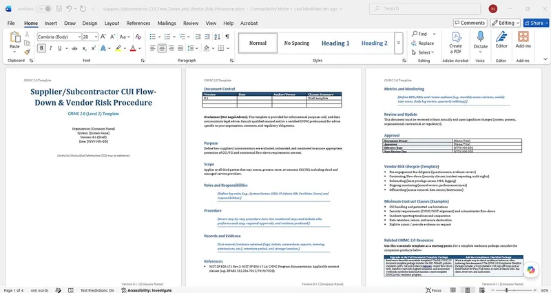 Contra Average — CMMC 2.0 Essentials Template Package · screenshot 3 of 5