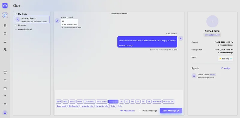 Zexware — Hjalp - Livechat & Tickets · screenshot 2 of 3
