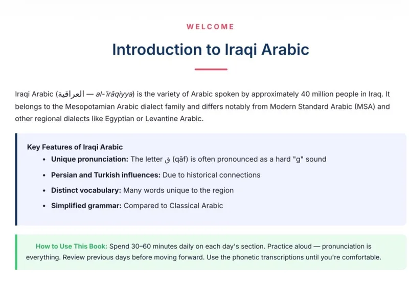 Beginners Guide to Iraqi Arabic — Learn Iraqi Arabic in 7 Days · screenshot 2 of 2