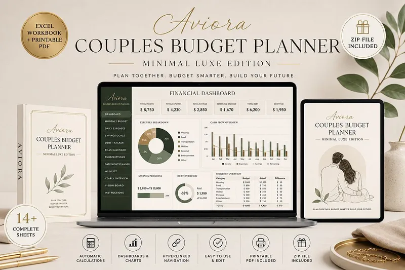 Aviora Co. — Aviora Digital Budget Planner For Couples - Minimal Luxe Edition · screenshot 1 of 3