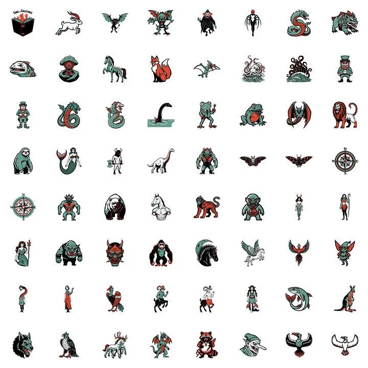 LinearAndLoom — Mythology Cryptids SVG Icons | Vintage Comic Folklore Creatures (svg, png, jpg) · screenshot 2 of 3