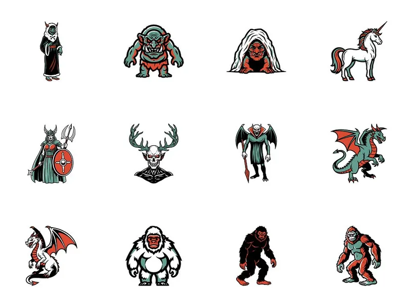 LinearAndLoom — Mythology Cryptids SVG Icons | Vintage Comic Folklore Creatures (svg, png, jpg) · screenshot 3 of 3