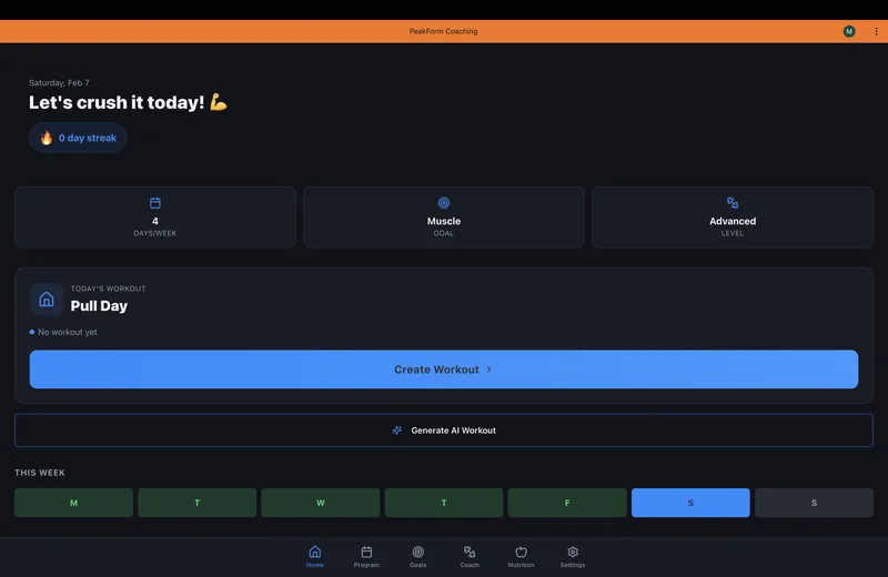 PeakForm Coaching — PeakForm Coaching fitness app · screenshot 2 of 6