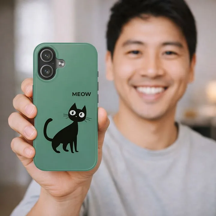 VeloraLume — "Meow" Black Cat Case — iPhone 17 | Glossy Tough · screenshot 3 of 6
