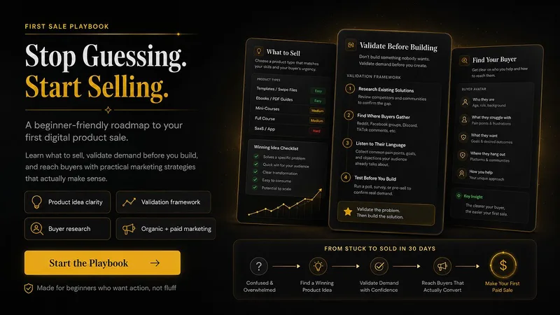 Zero to profits — How I Got My First Digital Product Sale in 28 Days (No Audience, No Ads) · screenshot 1 of 3