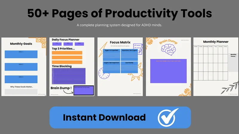 ADHD PRODUCTIVITY PLANNER — ADHD Productivity Planner (50+ Pages) · screenshot 1 of 5